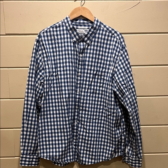 Old Navy Blue and White Plaid Men's Shirt - Picture 1 of 3